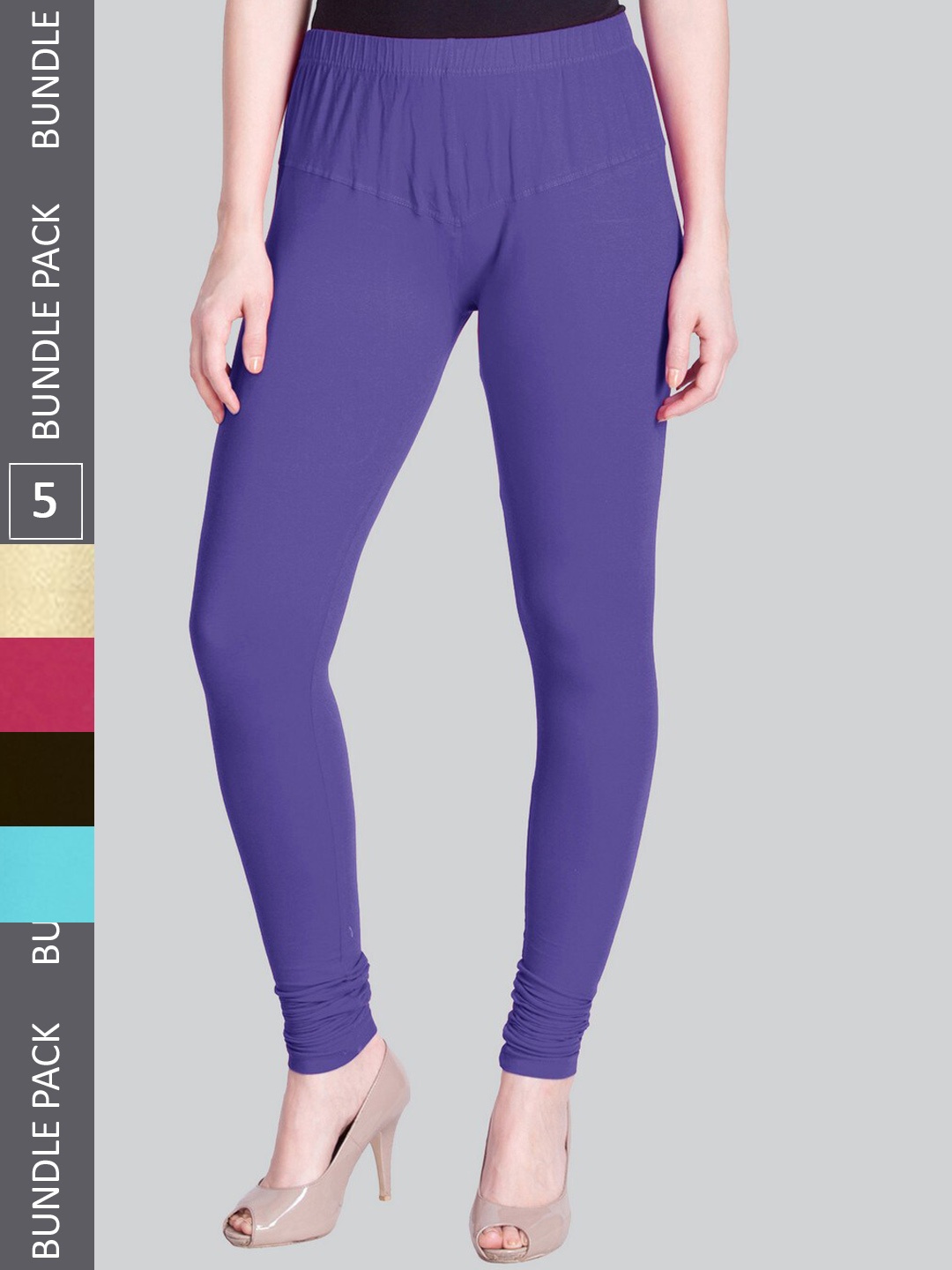 

LYRA Pack Of 5 4-Way Stretch Churidar Length Leggings, Violet