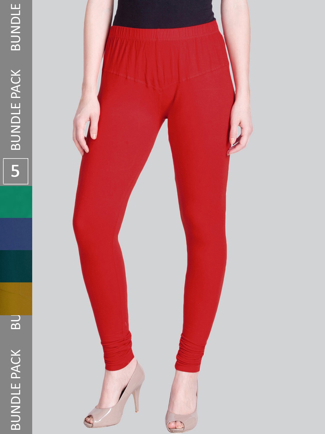 

LYRA Pack Of 5 Ultra Soft Cotton Stretchable Premium Churidar Length Leggings, Red