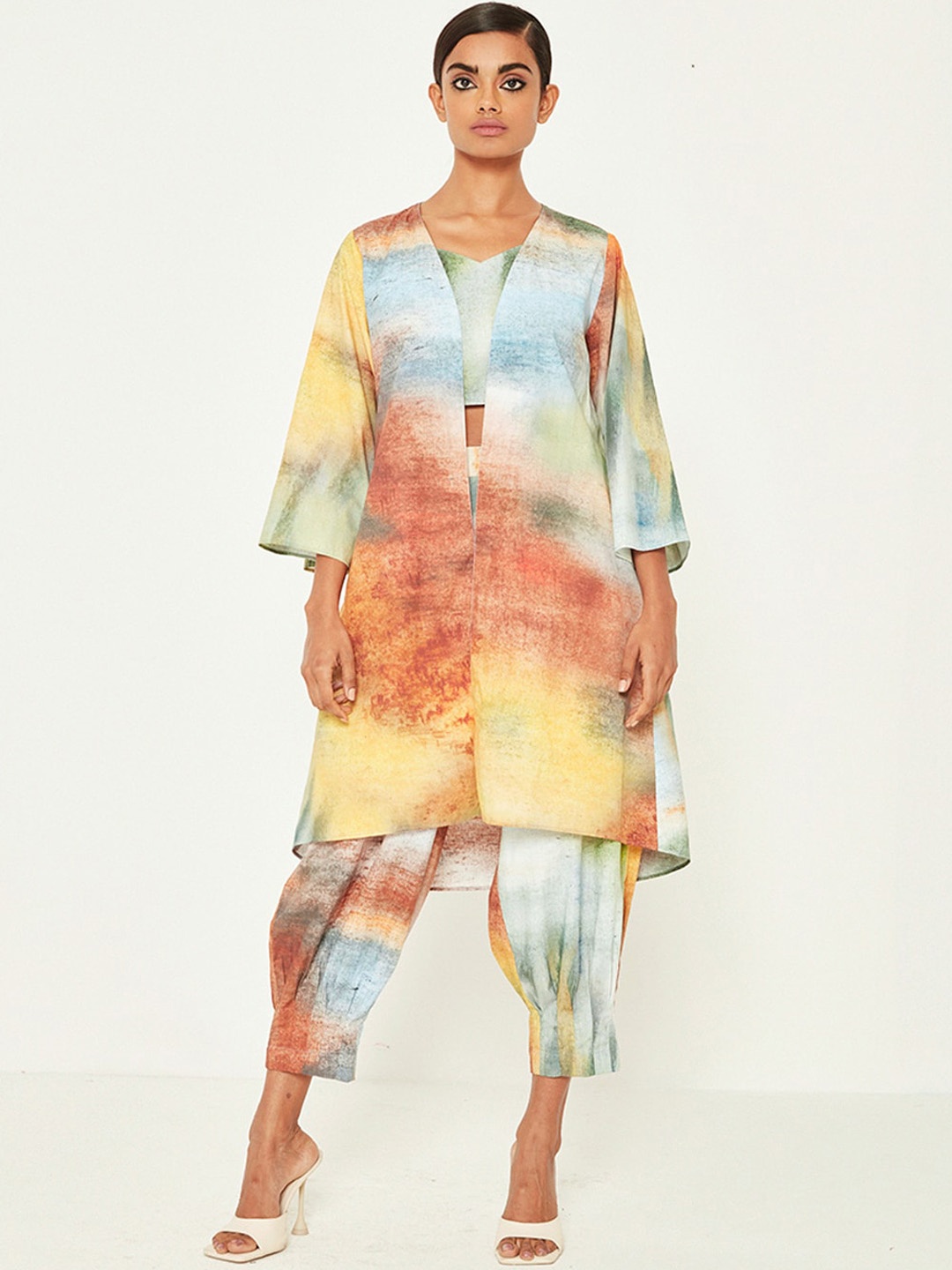 

Ancestry Women Abstract Print Open Front Shrug, Blue
