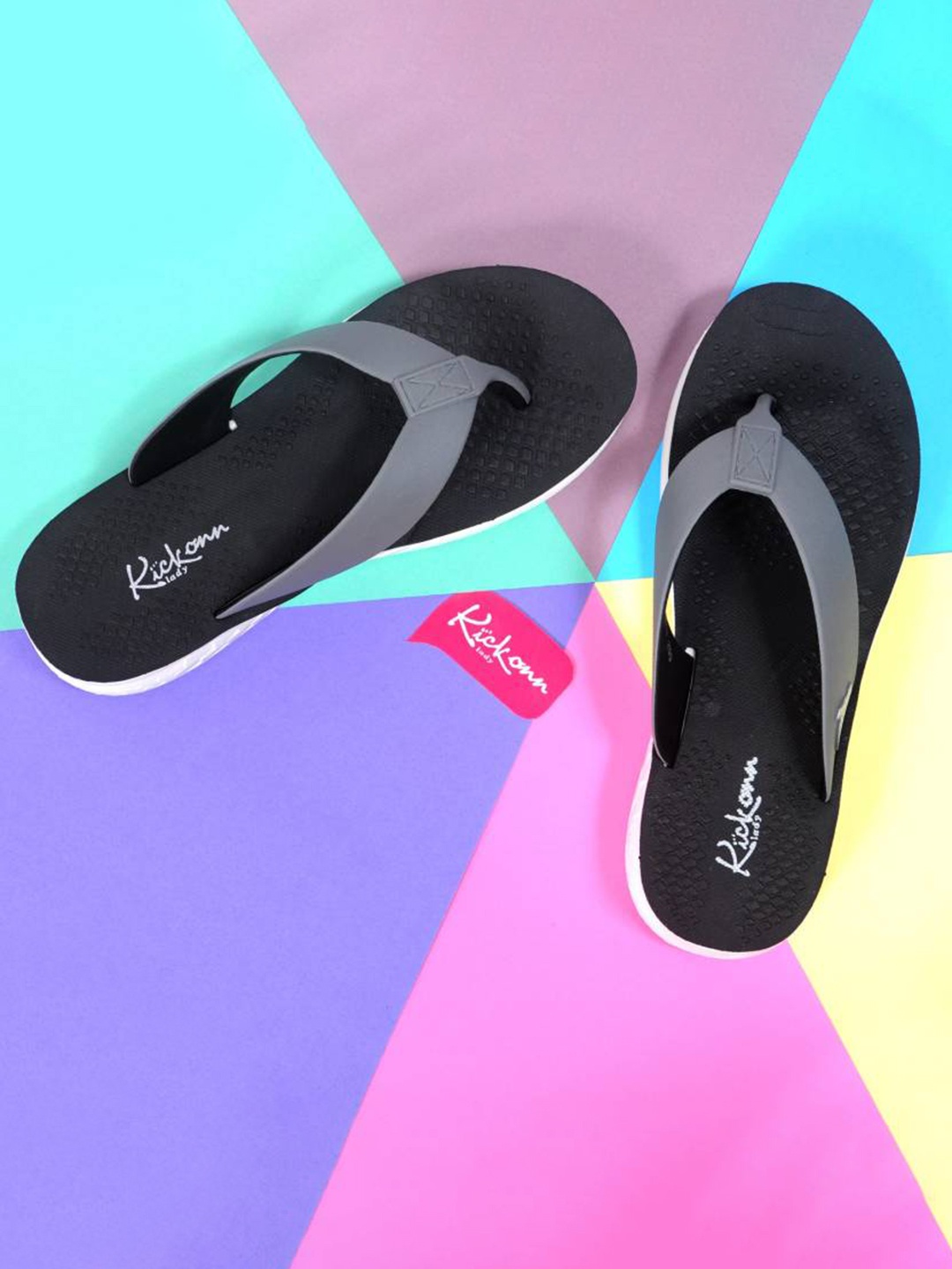 

KICKONN Women Textured Thong Flip-Flops, Black