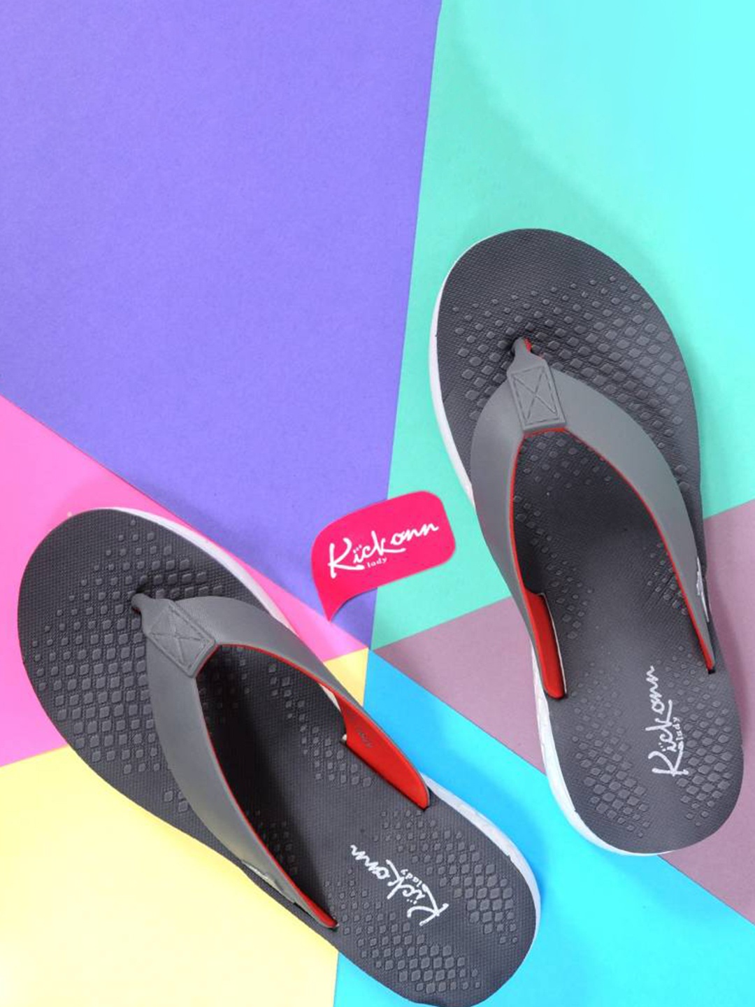 

KICKONN Women Textured Thong Flip-Flops, Grey