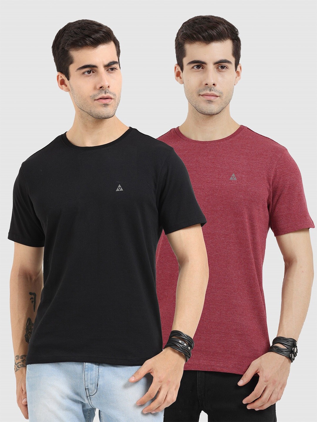

ARDEUR Men Pack Of 2 Round Neck Pure Cotton T-shirt, Black
