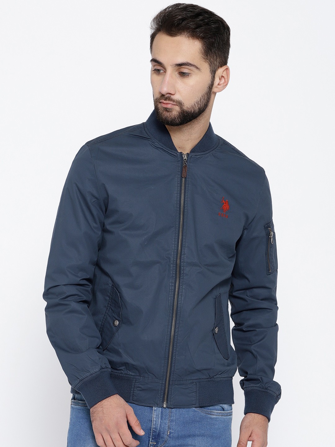 

U.S. Polo Assn. Men Navy Solid Bomber Jacket, Navy blue