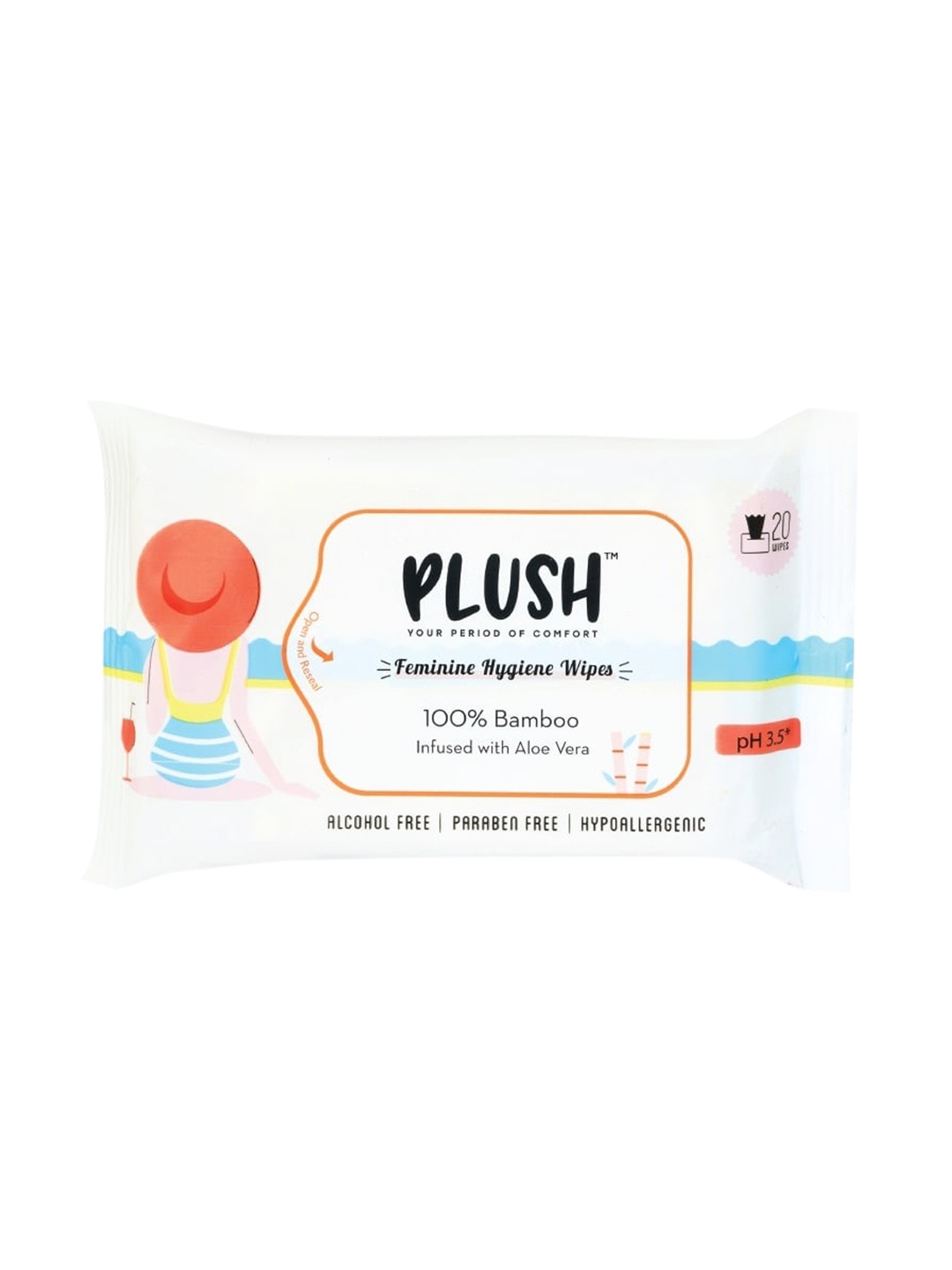 

Plush Feminine Hygiene pH Balanced Intimate Wipes for Daily Use - 20 pieces, Multi