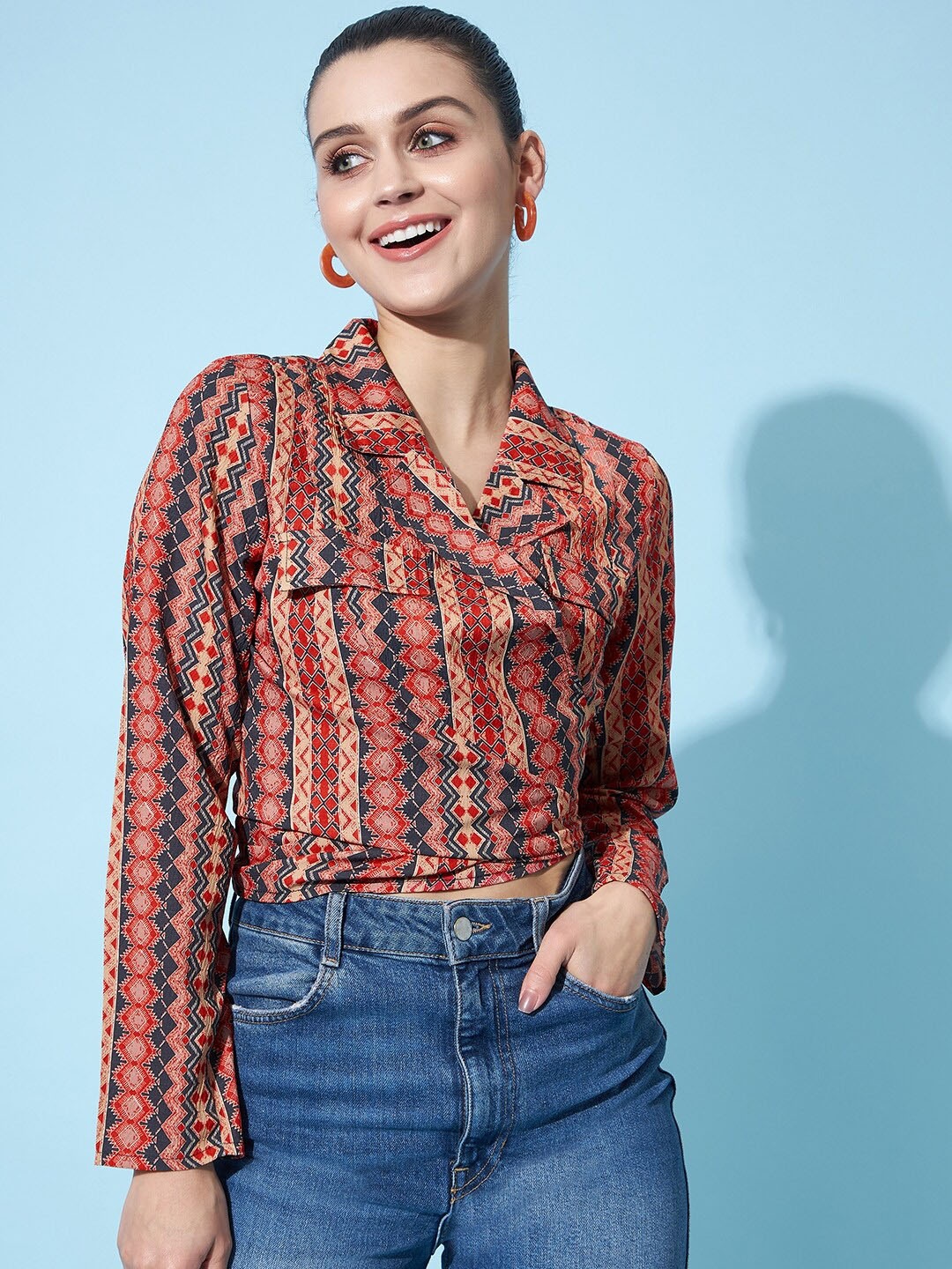 

Athena Geometric Print Waist Tie-Up Detail Bohemian Wrap Top, Multi