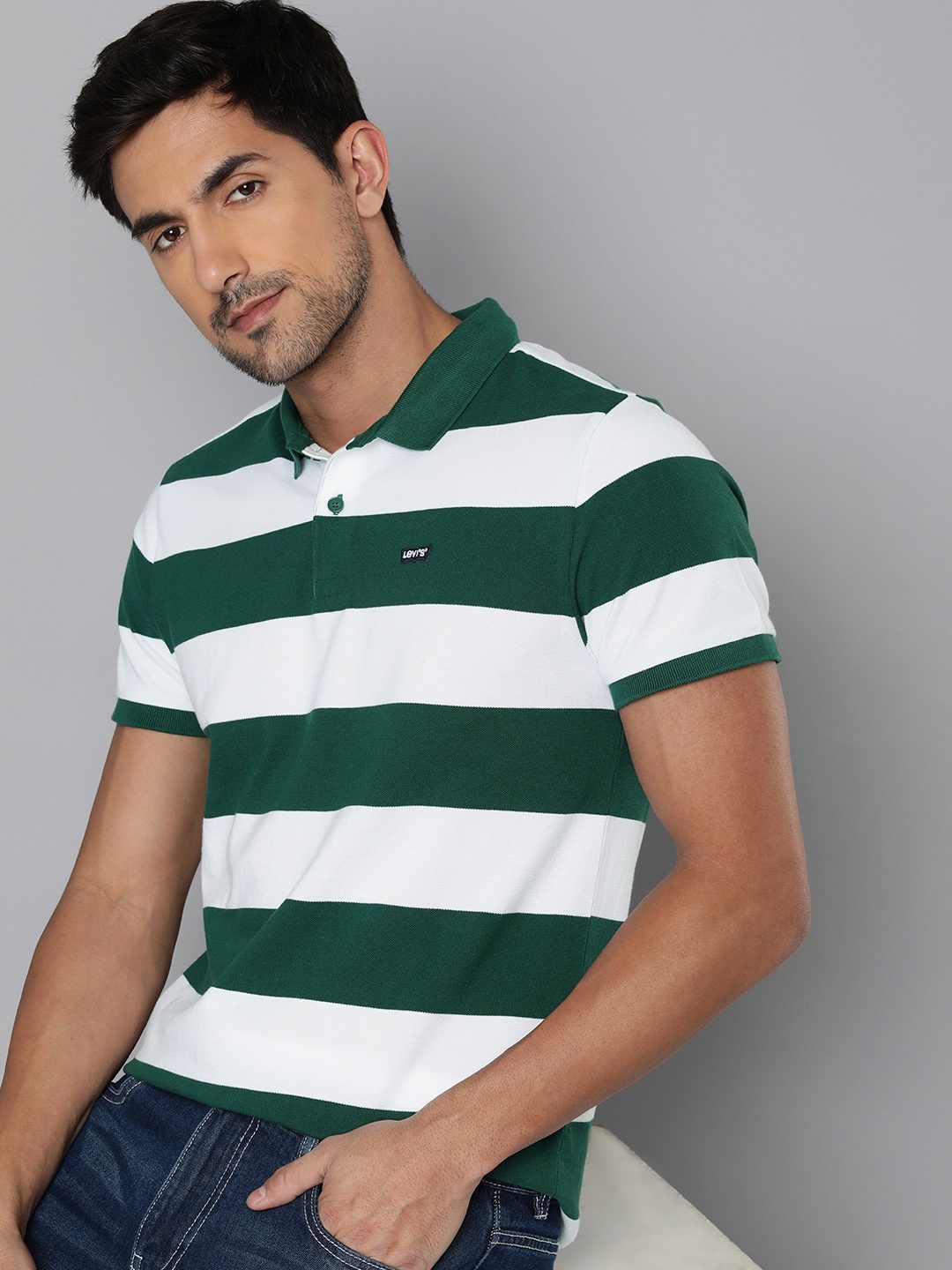 

Levis Striped Polo Collar Pure Cotton T-shirt, White