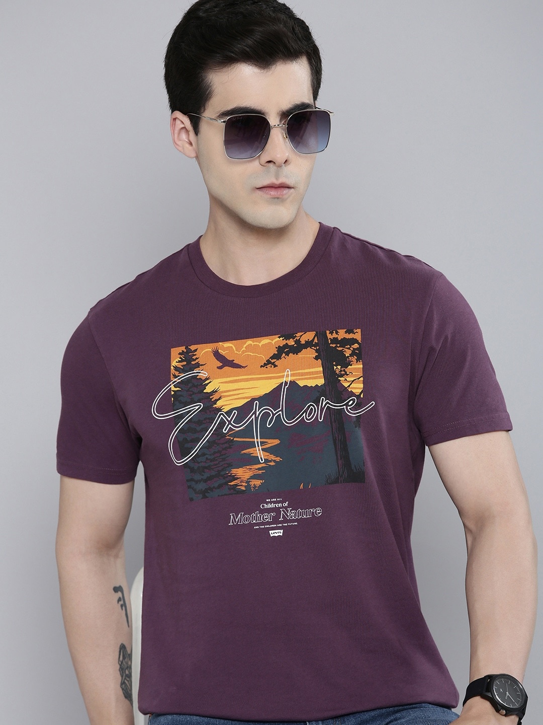 

Levis Printed Pure Cotton T-shirt, Purple