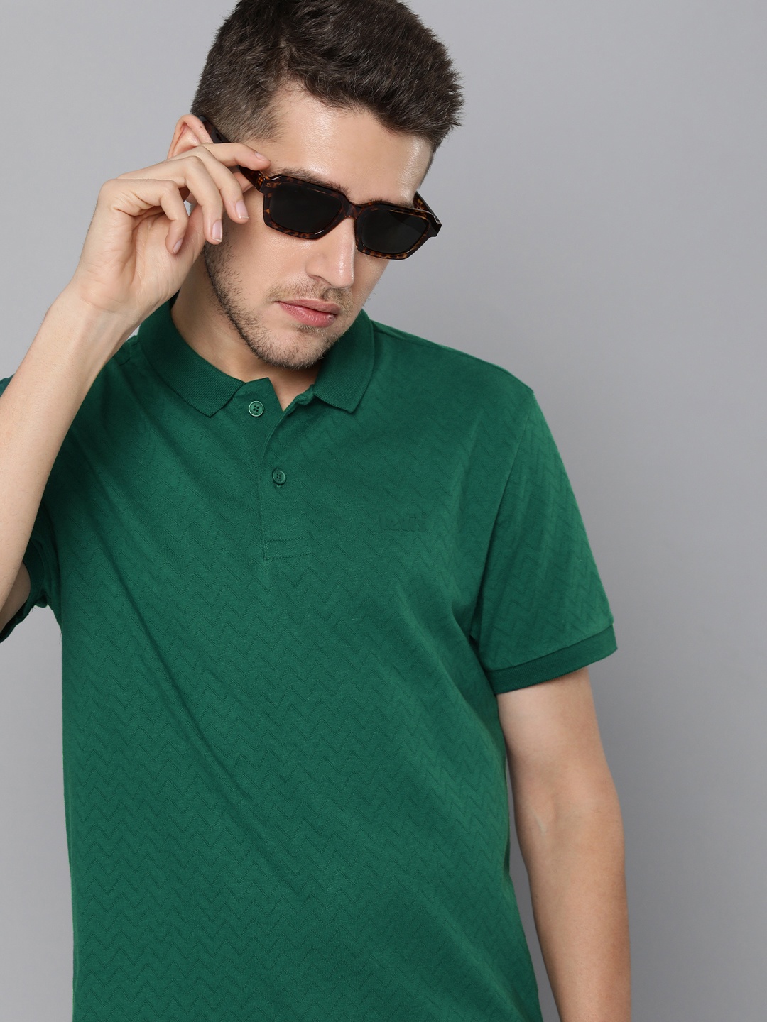 

Levis Self-Design Polo Collar Pure Cotton T-shirt, Green