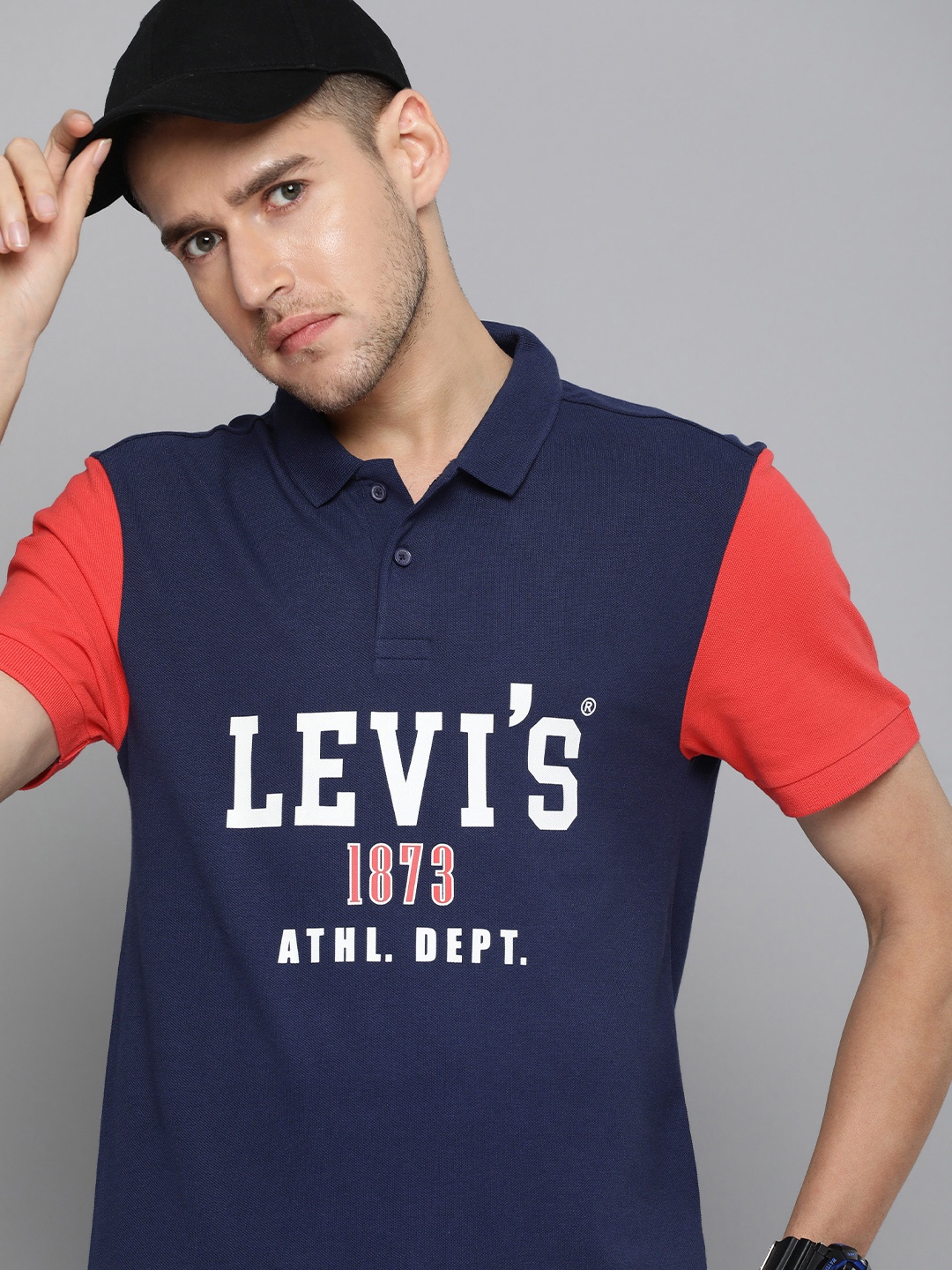 

Levis Typography Printed Polo Collar Pure Cotton T-shirt, Navy blue