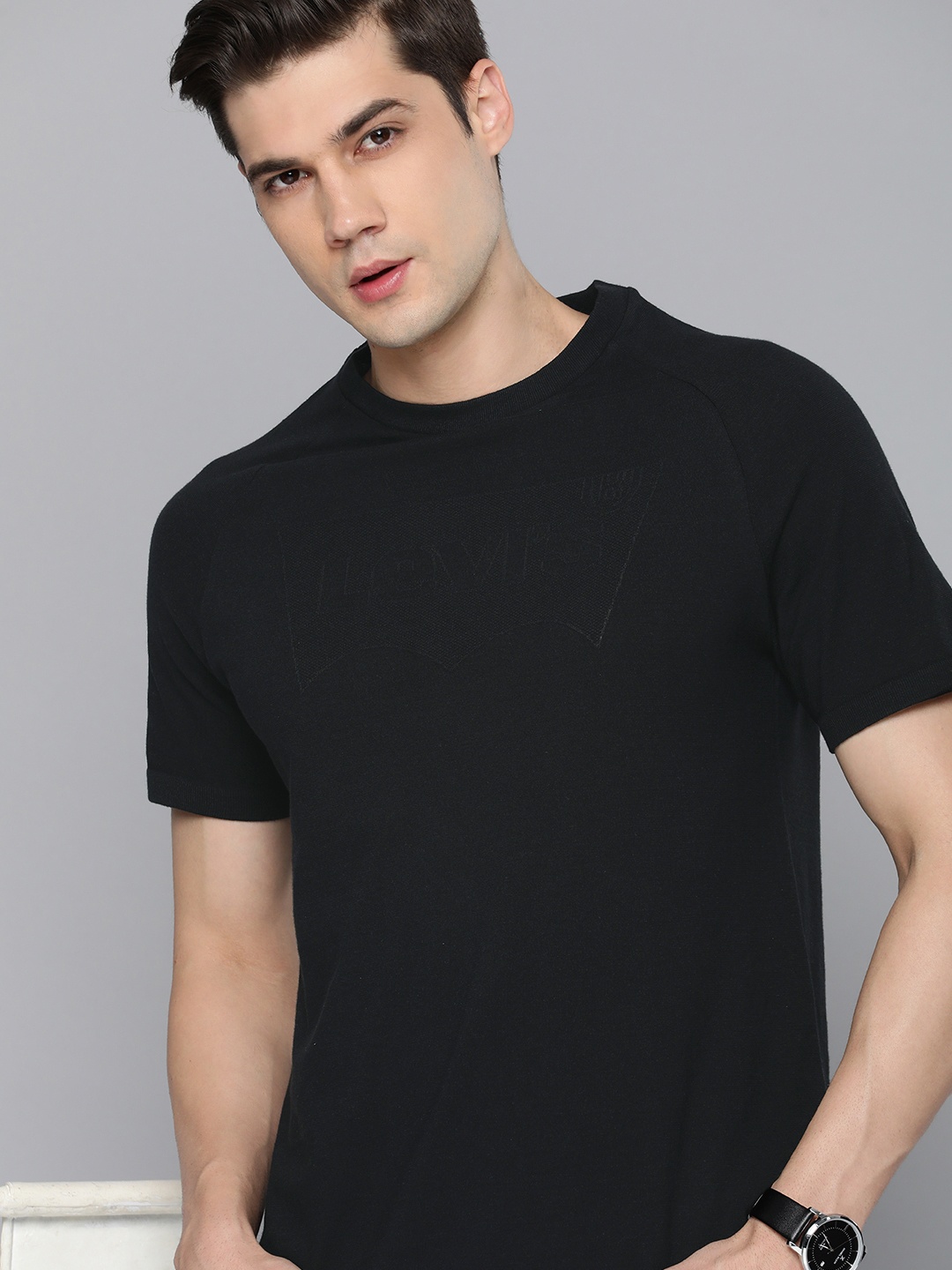 

Levis Men Self Design Brand Logo Round Neck T-shirt, Black