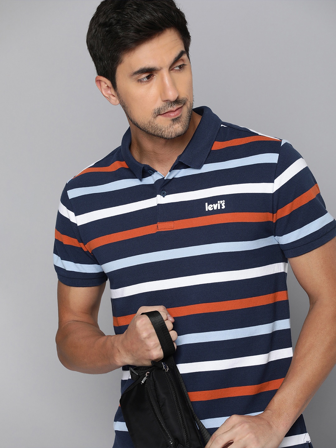 

Levis Striped Polo Collar Pure Cotton T-shirt, Navy blue