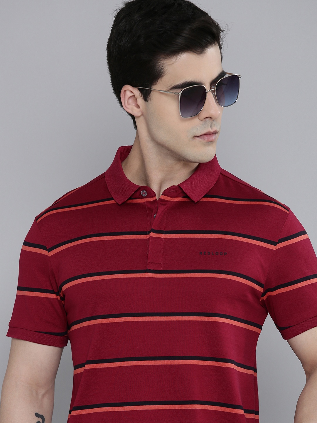 

Levis Striped Polo Collar Pure Cotton T-shirt, Red