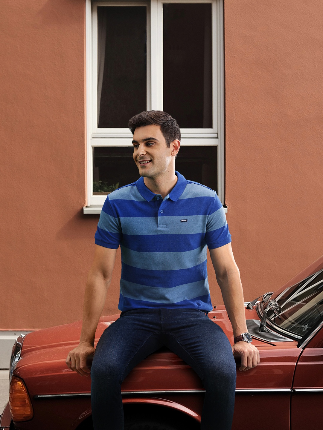 

Levis Striped Polo Collar Pure Cotton T-shirt, Blue