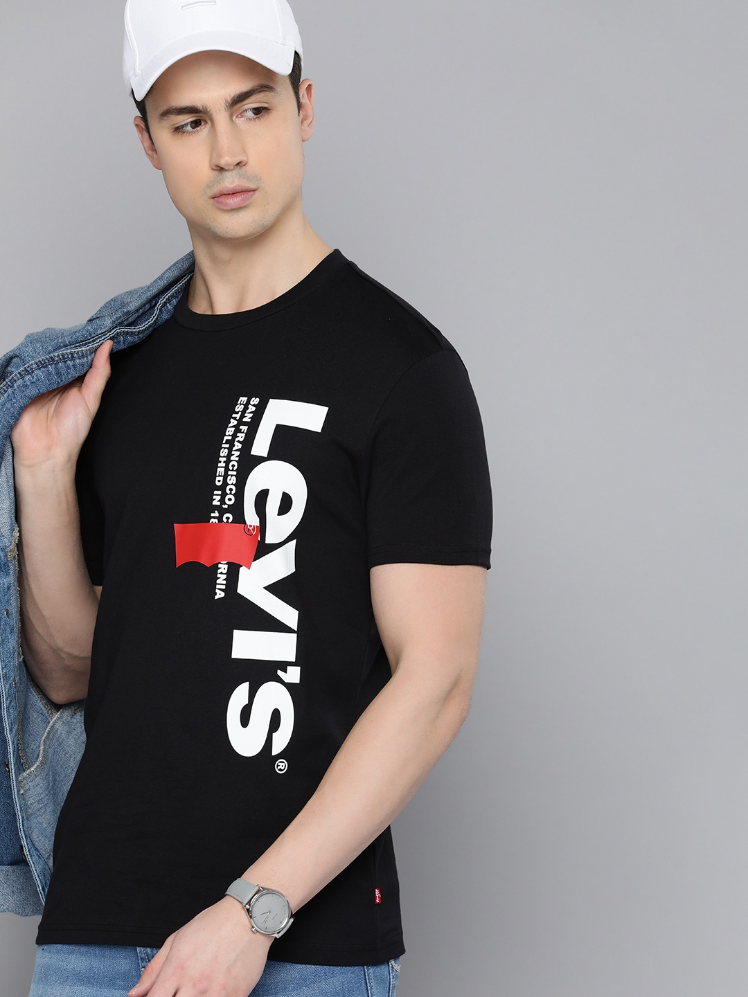 

Levis Men Brand Logo Printed Pure Cotton Round Neck T-shirt, Black