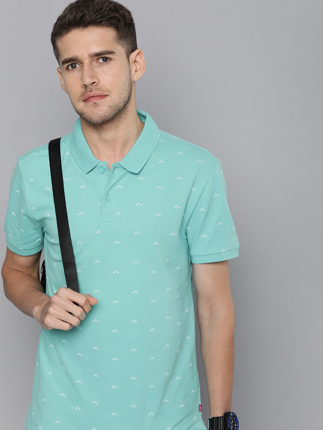 

Levis Geometric Printed Polo Collar Pure Cotton T-shirt, Sea green