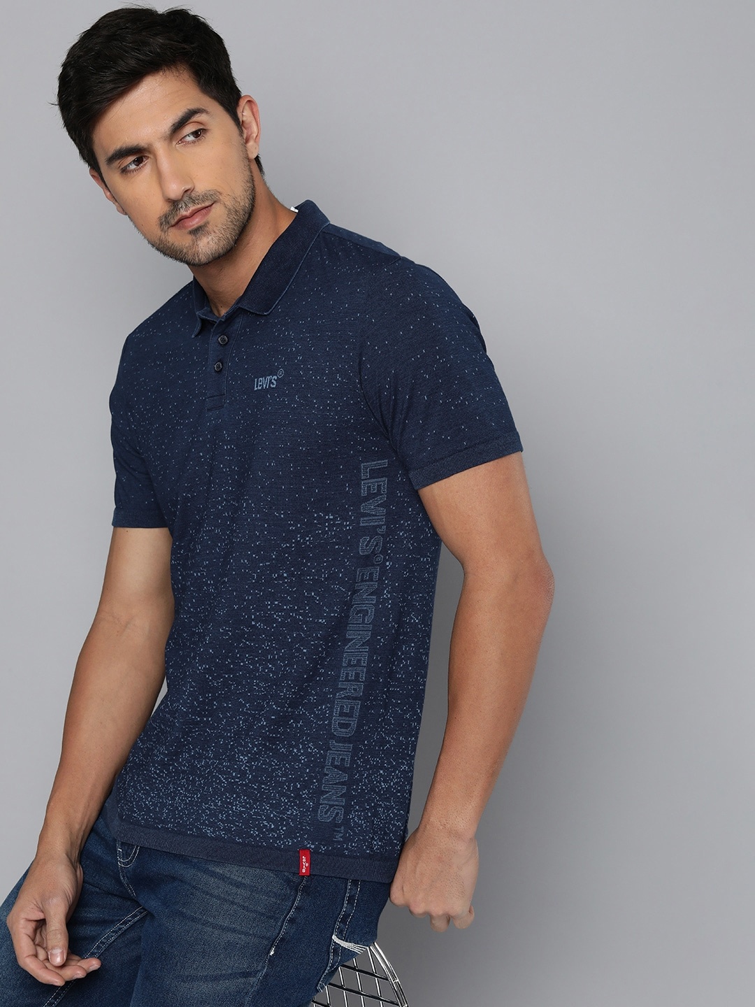

Levis Micro Ditsy Printed Polo Collar Casual T-shirt, Blue