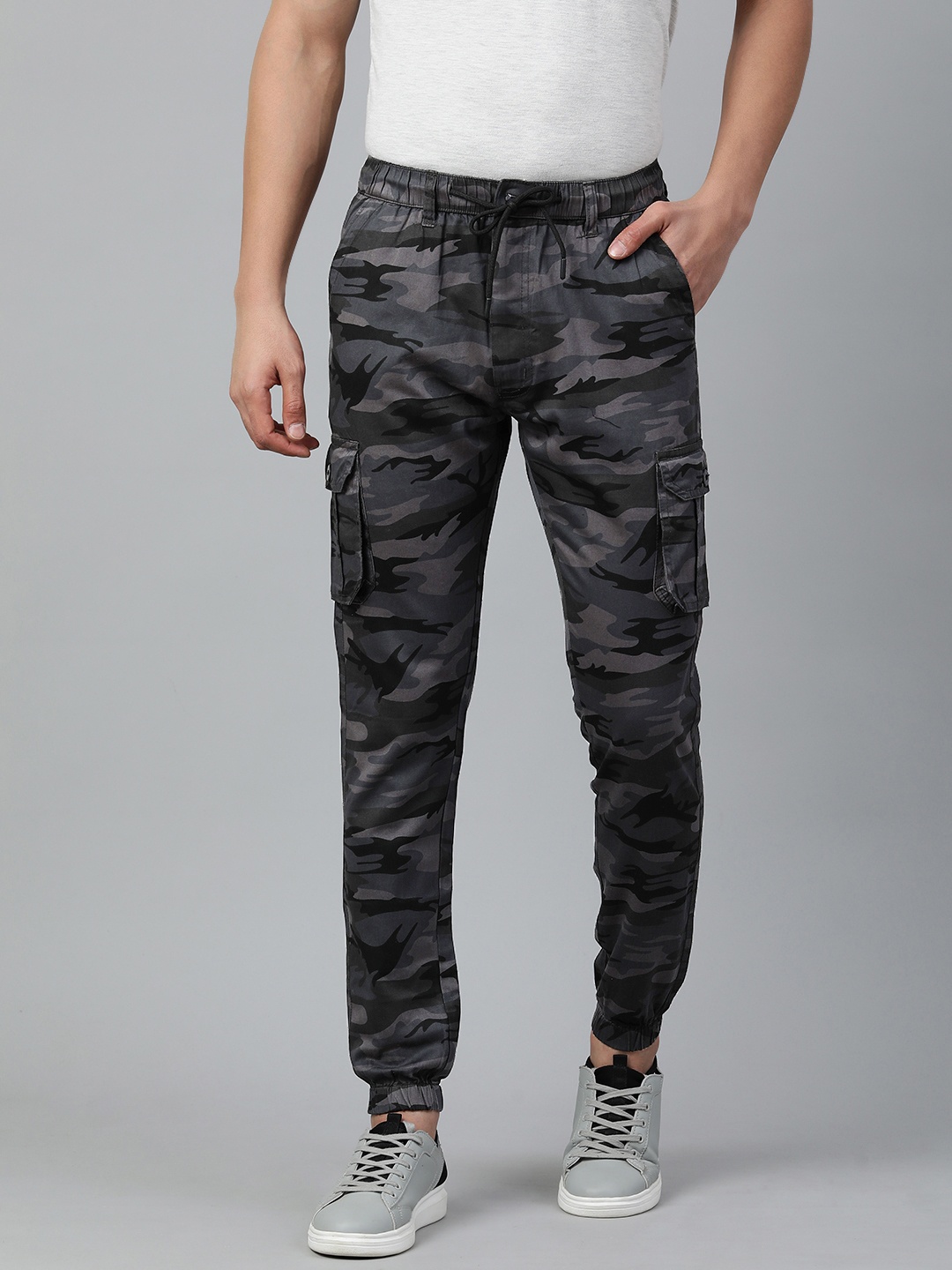 

ADBUCKS Camouflage Printed Cargo Style Joggers, Grey melange