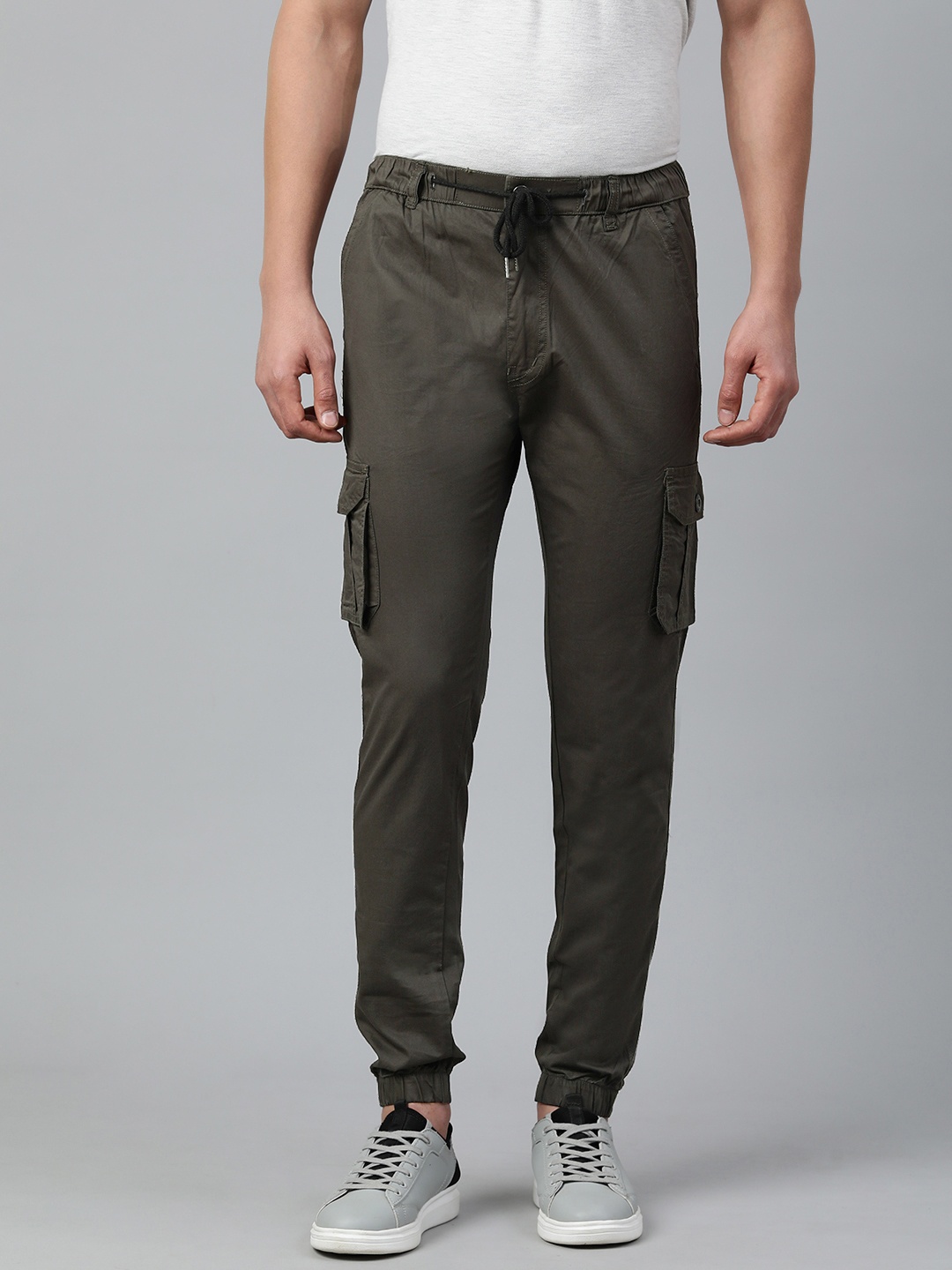 

ADBUCKS Solid Cargo Style Joggers, Olive