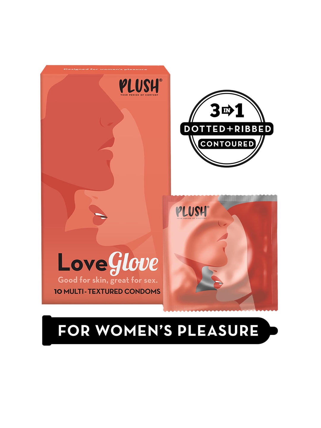 

Plush LoveGlove Set of 10 Multi Textured Condoms, Brown