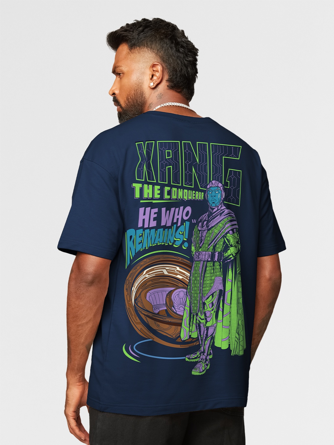 

The Souled Store Ant-Man Kang The Conqueror Print Oversized T-Shirt, Navy blue