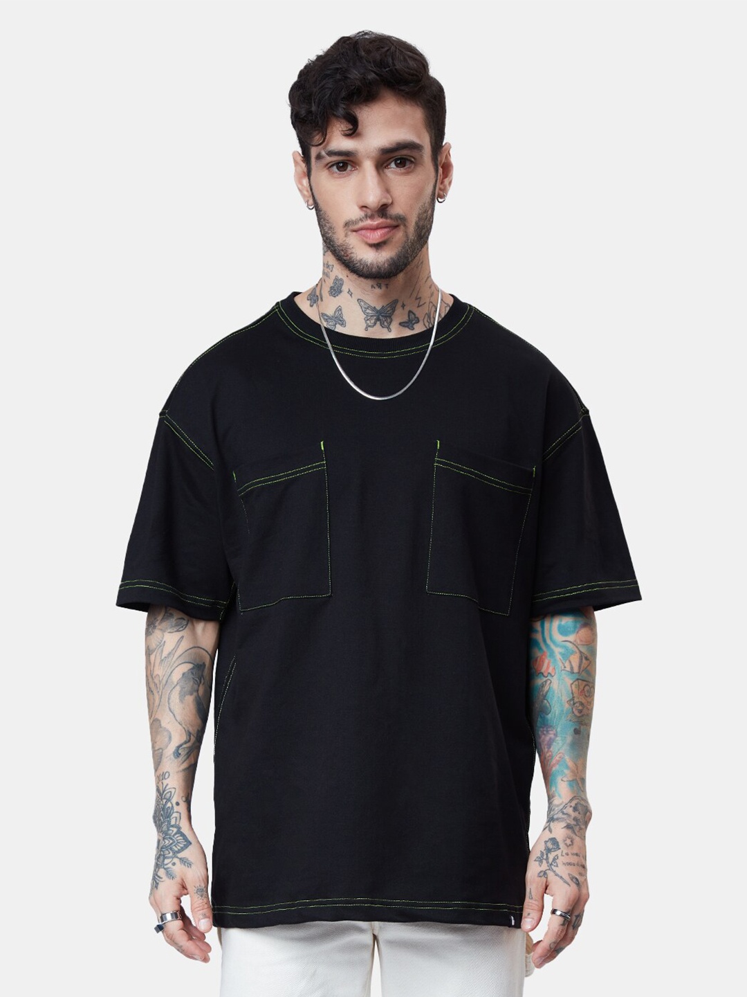 

The Souled Store Pocket Detail Pure Cotton Oversized T-Shirt, Black