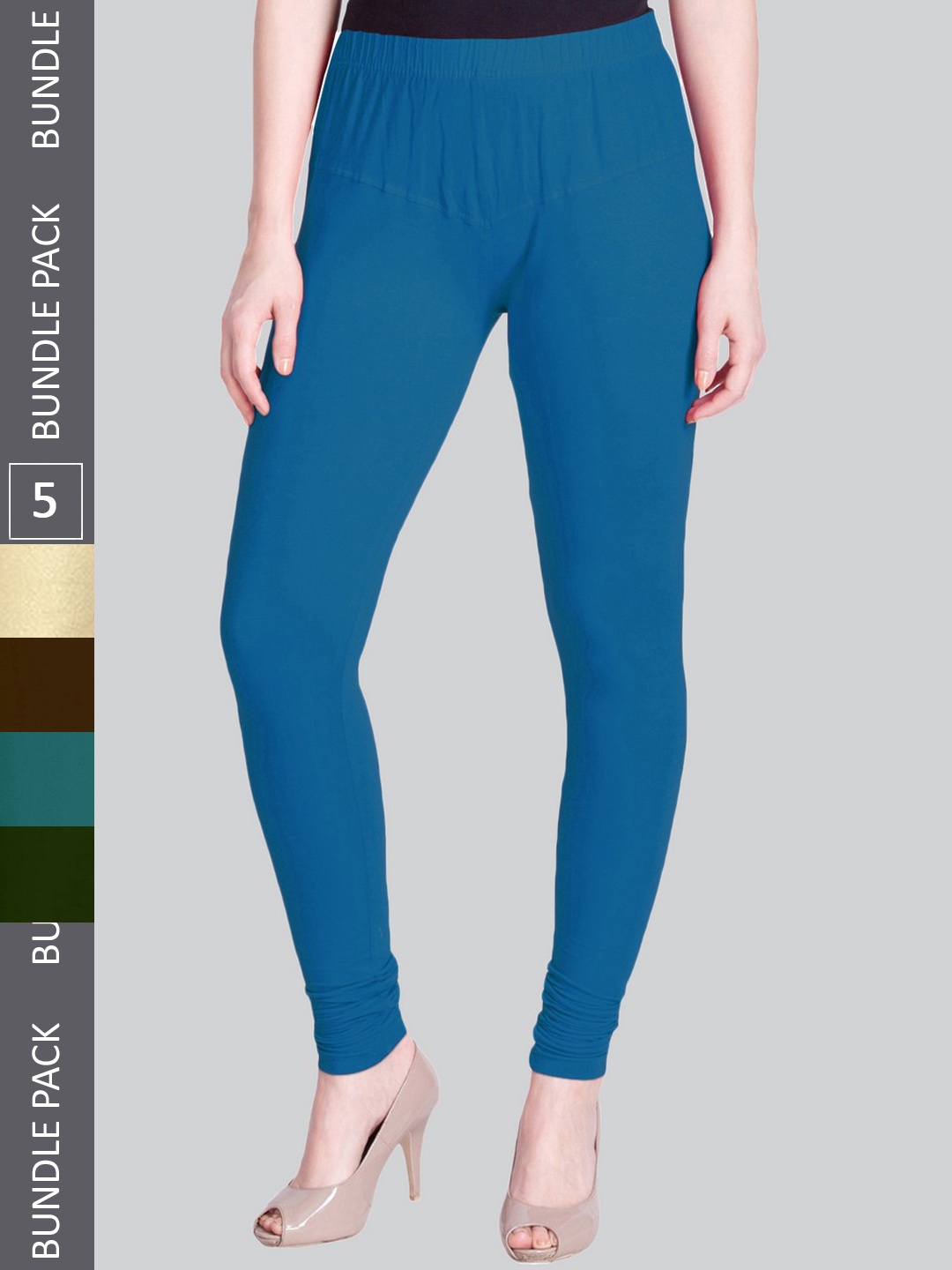 

LYRA Pack Of 5 Mid-Rise 4-Way Stretch Churidar-Length Leggings, Blue