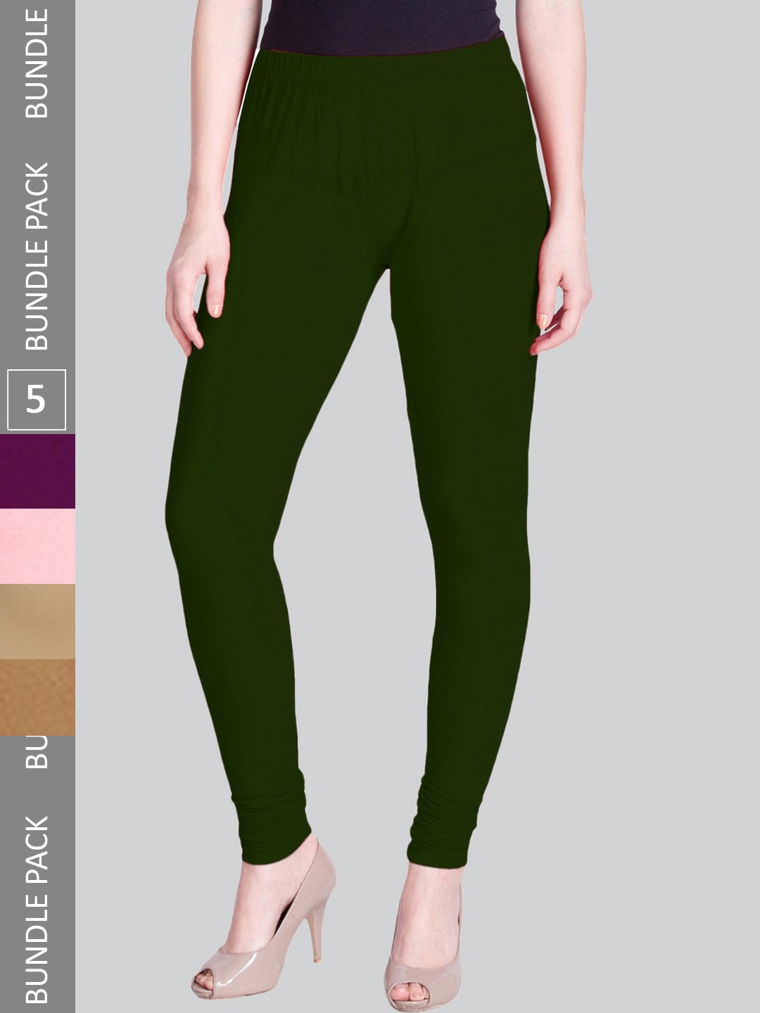 

LYRA Pack Of 5 Mid-Rise 4-Way Stretch Churidar-Length Leggings, Green