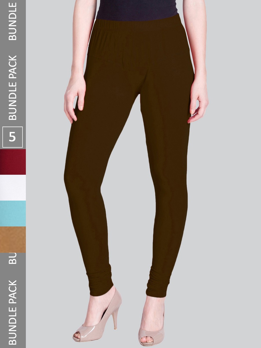

LYRA Pack Of 5 Mid-Rise 4-Way Stretch Churidar-Length Leggings, Coffee brown