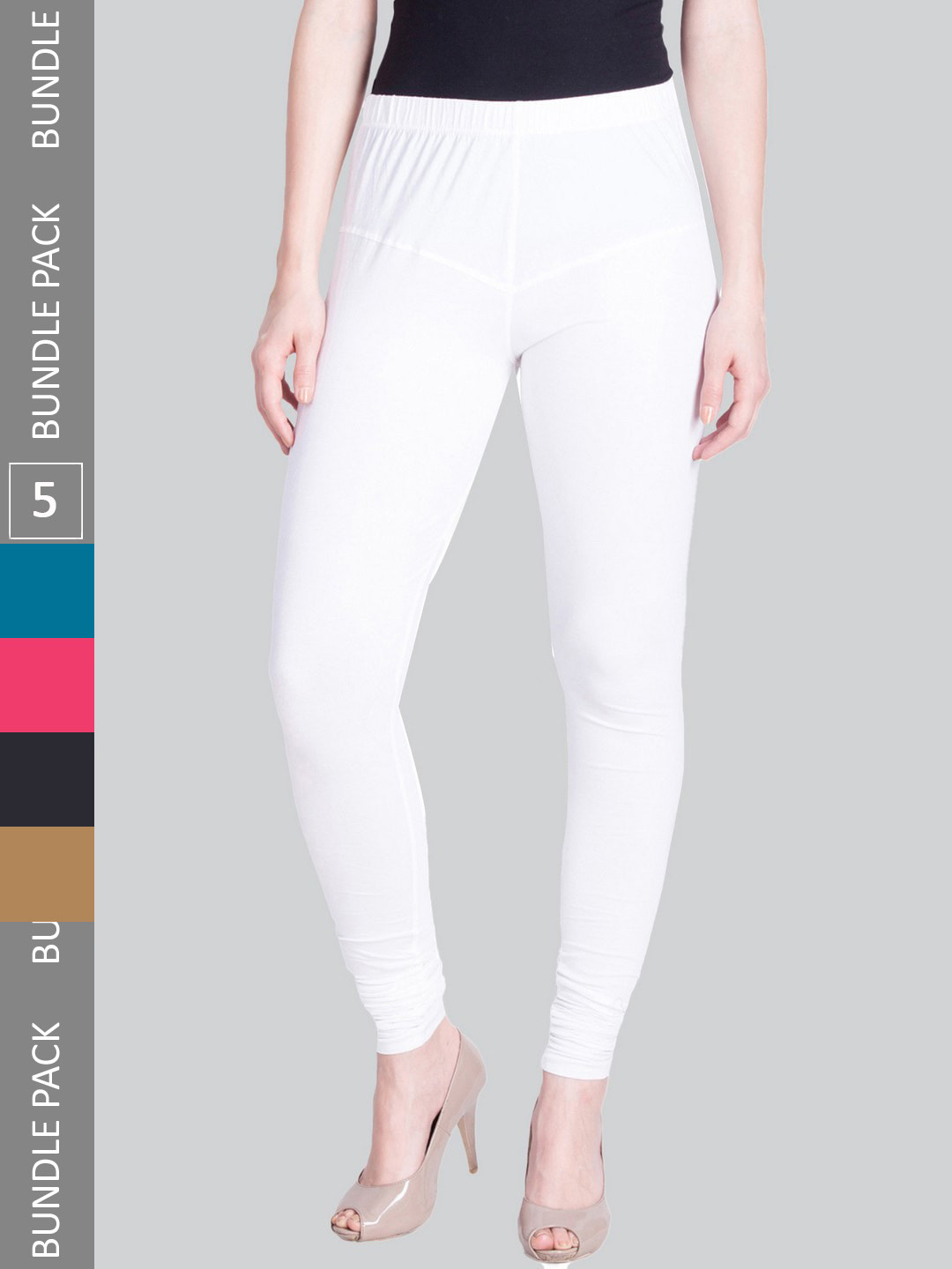 

LYRA Pack Of 5 Mid-Rise 4-Way Stretch Churidar-Length Leggings, White