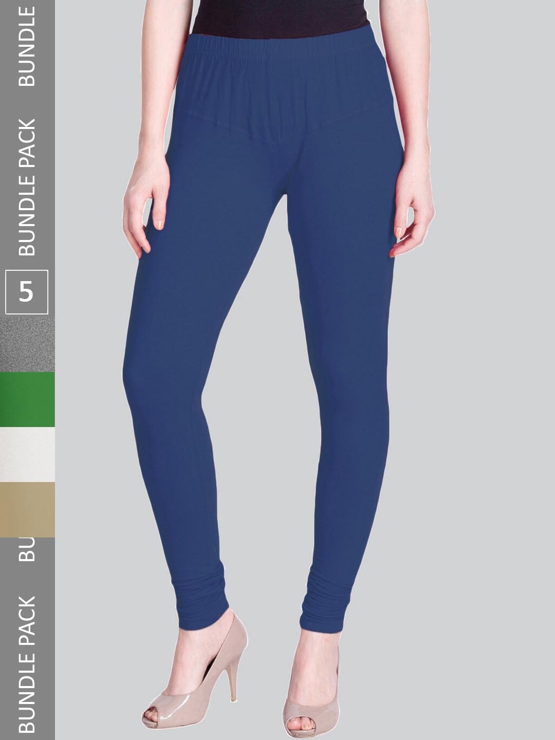 

LYRA Pack Of 5 Churidar-Length Leggings, Blue