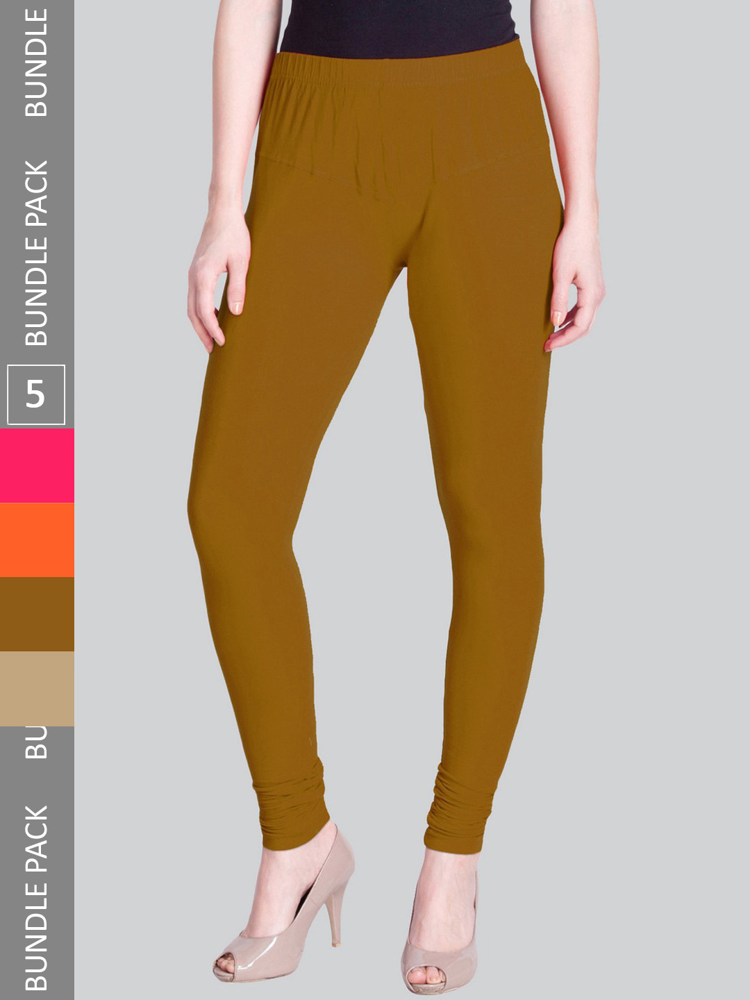 

LYRA Pack Of 5 Mid-Rise 4-Way Stretch Churidar-Length Leggings, Mustard