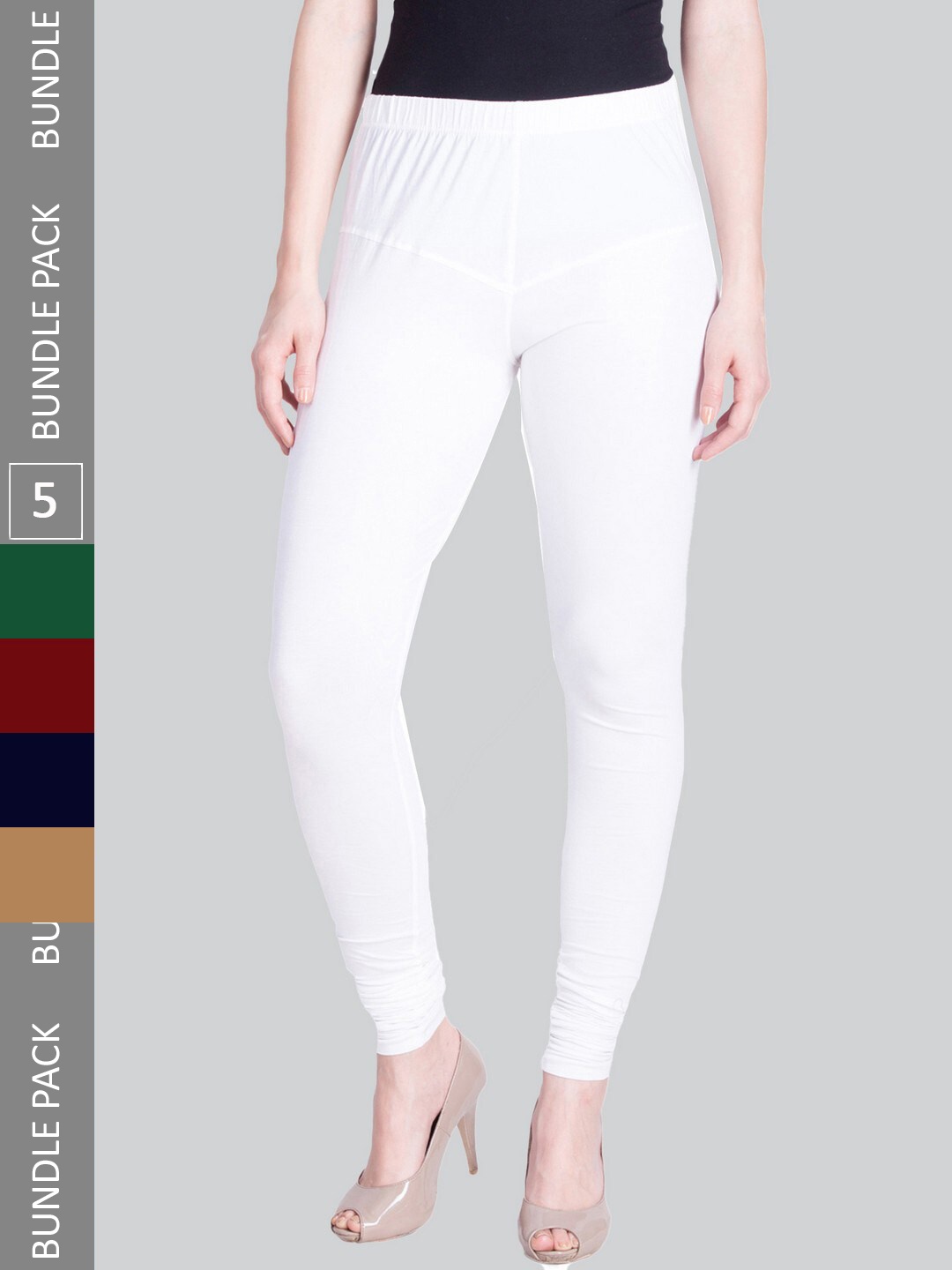 

LYRA Pack Of 5 Mid-Rise 4-Way Stretch Churidar-Length Leggings, White