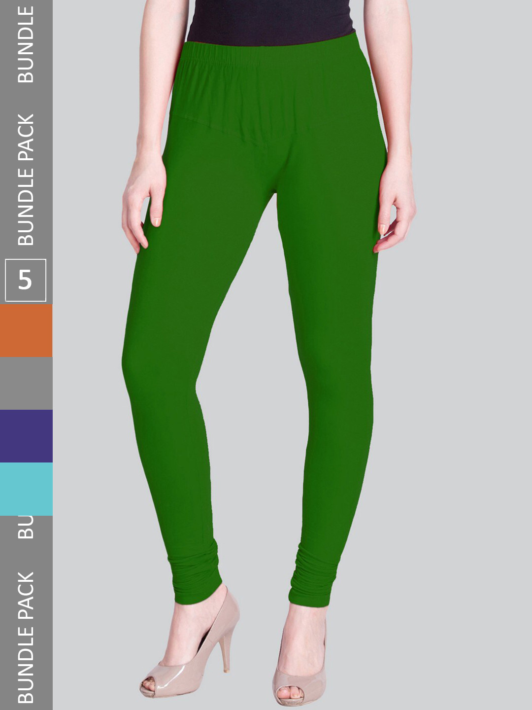 

LYRA Pack Of 5 Color Lock Technology Four Way Stretch Bio-wash Churidar-Length Leggings, Blue