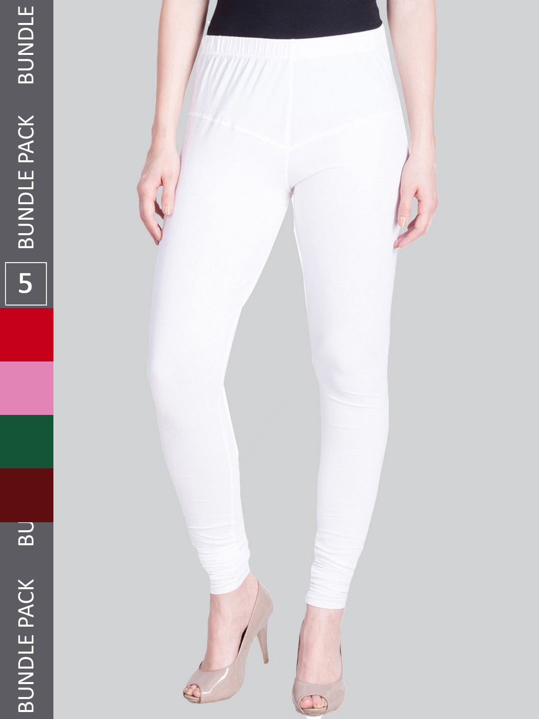 

LYRA Pack Of 5 Color Lock Technology Four Way Stretch Bio-wash Churidar-Length Leggings, White