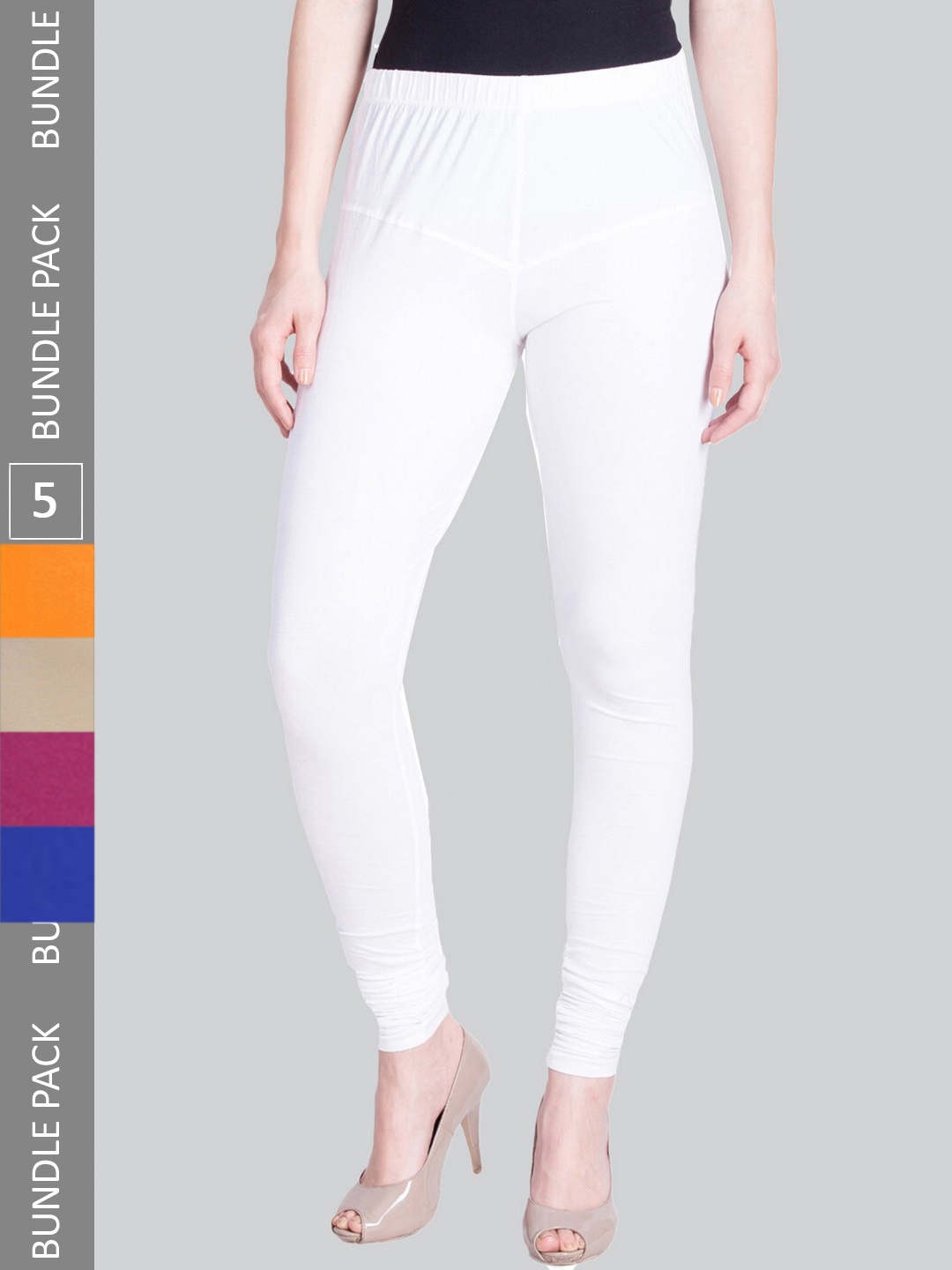 

LYRA Pack Of 5 Color Lock Technology Four Way Stretch Bio-wash Churidar-Length Leggings, White