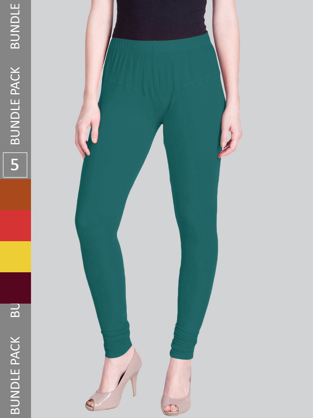 

LYRA Pack Of 5 Color Lock Technology Four Way Stretch Bio-wash Churidar-Length Leggings, Yellow
