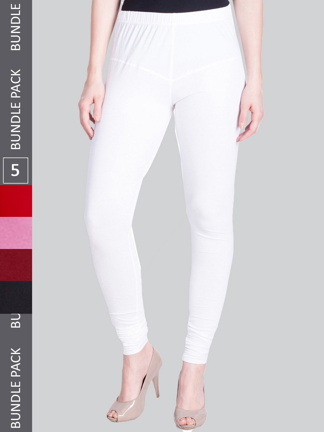 

LYRA Pack Of 5 Color Lock Technology Four Way Stretch Bio-wash Churidar-Length Leggings, White