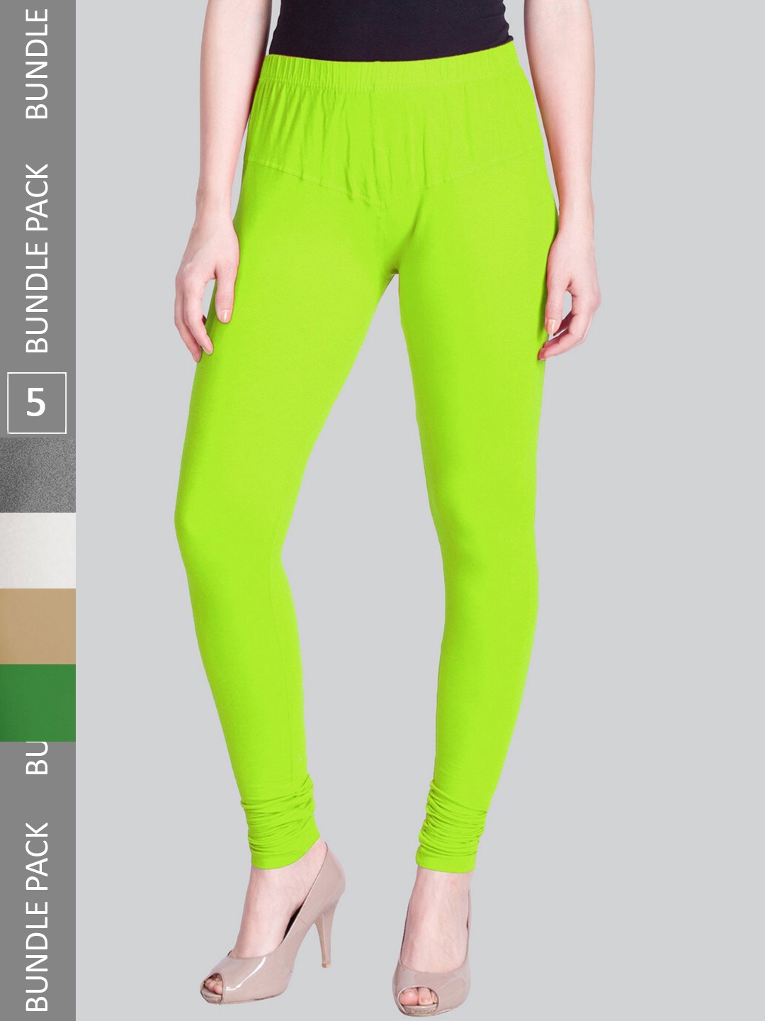 

LYRA Pack Of 5 Color Lock Technology Four Way Stretch Bio-wash Churidar-Length Leggings, White