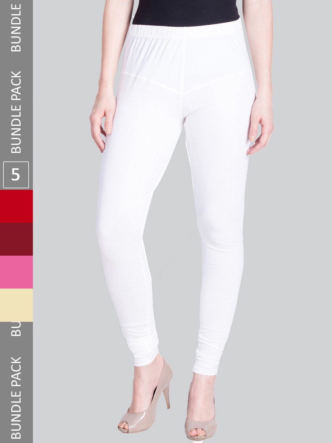 

LYRA Women Pack Of 5 4-Way Stretch Churidar-Length Cotton Lycra Leggings, White