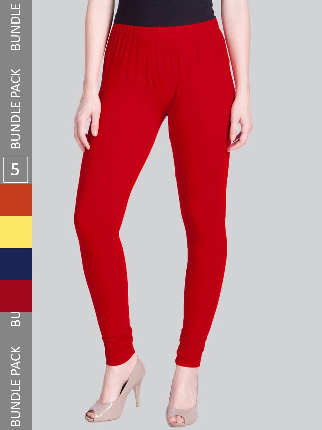 

LYRA Women Pack Of 5 4-Way Stretch Churidar-Length Cotton Lycra Leggings, Red