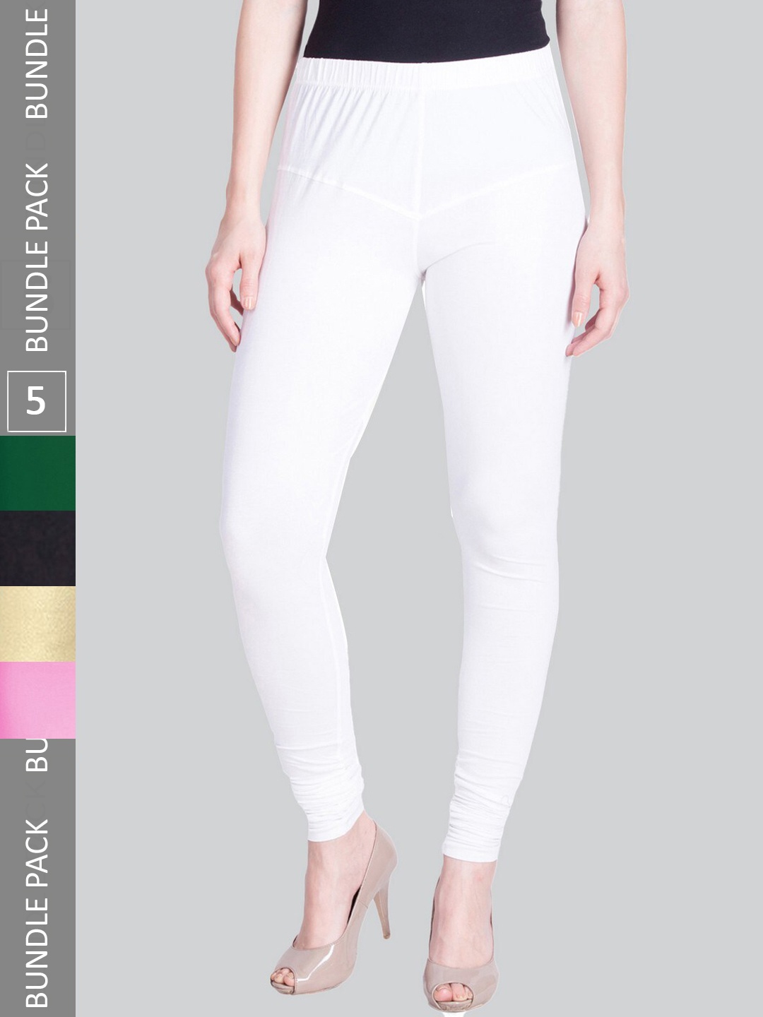 

LYRA Women Pack Of 5 4-Way Stretch Churidar-Length Cotton Lycra Leggings, White
