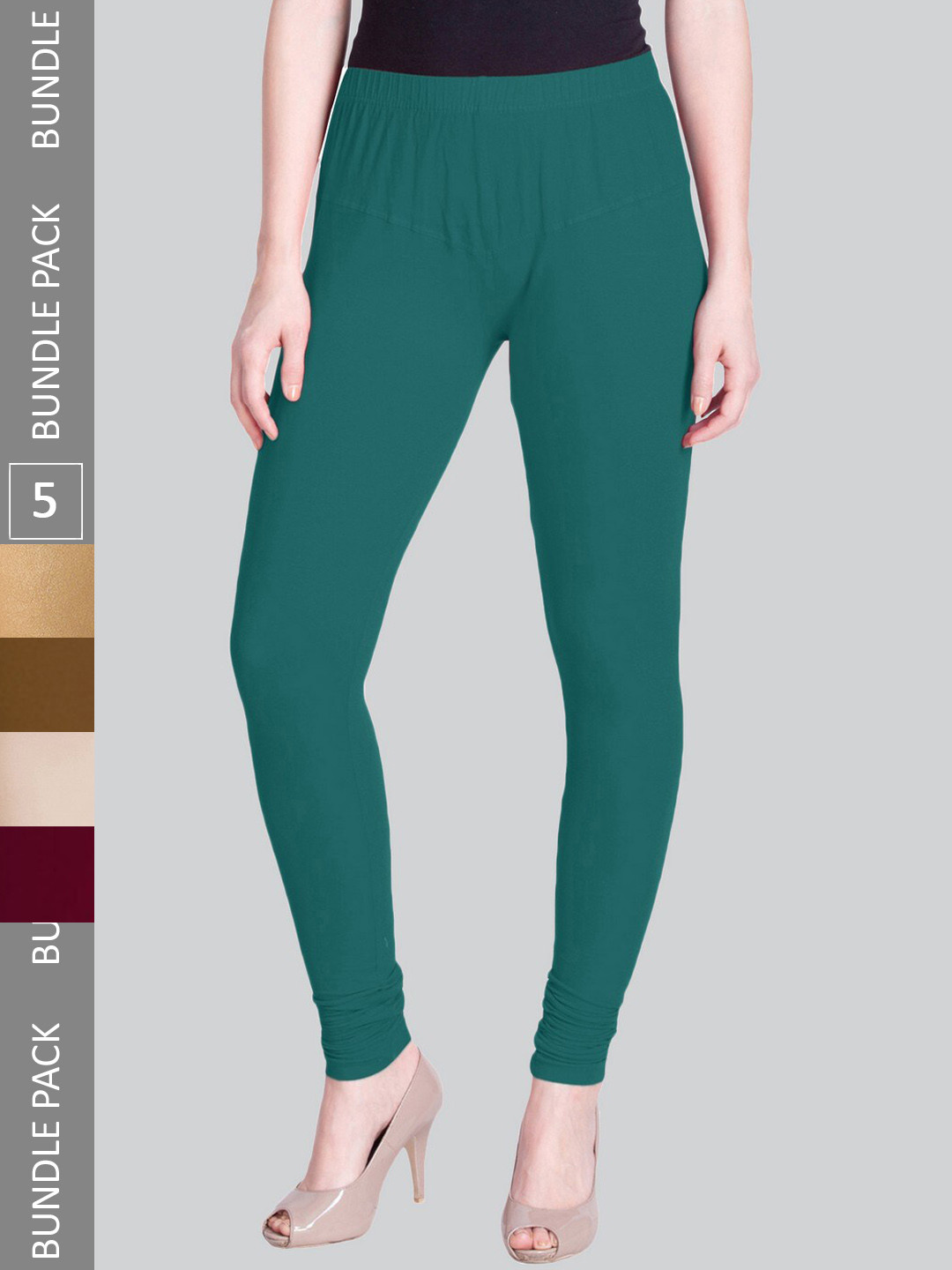 

LYRA Women Pack Of 5 4-Way Stretch Churidar-Length Cotton Lycra Leggings, Green