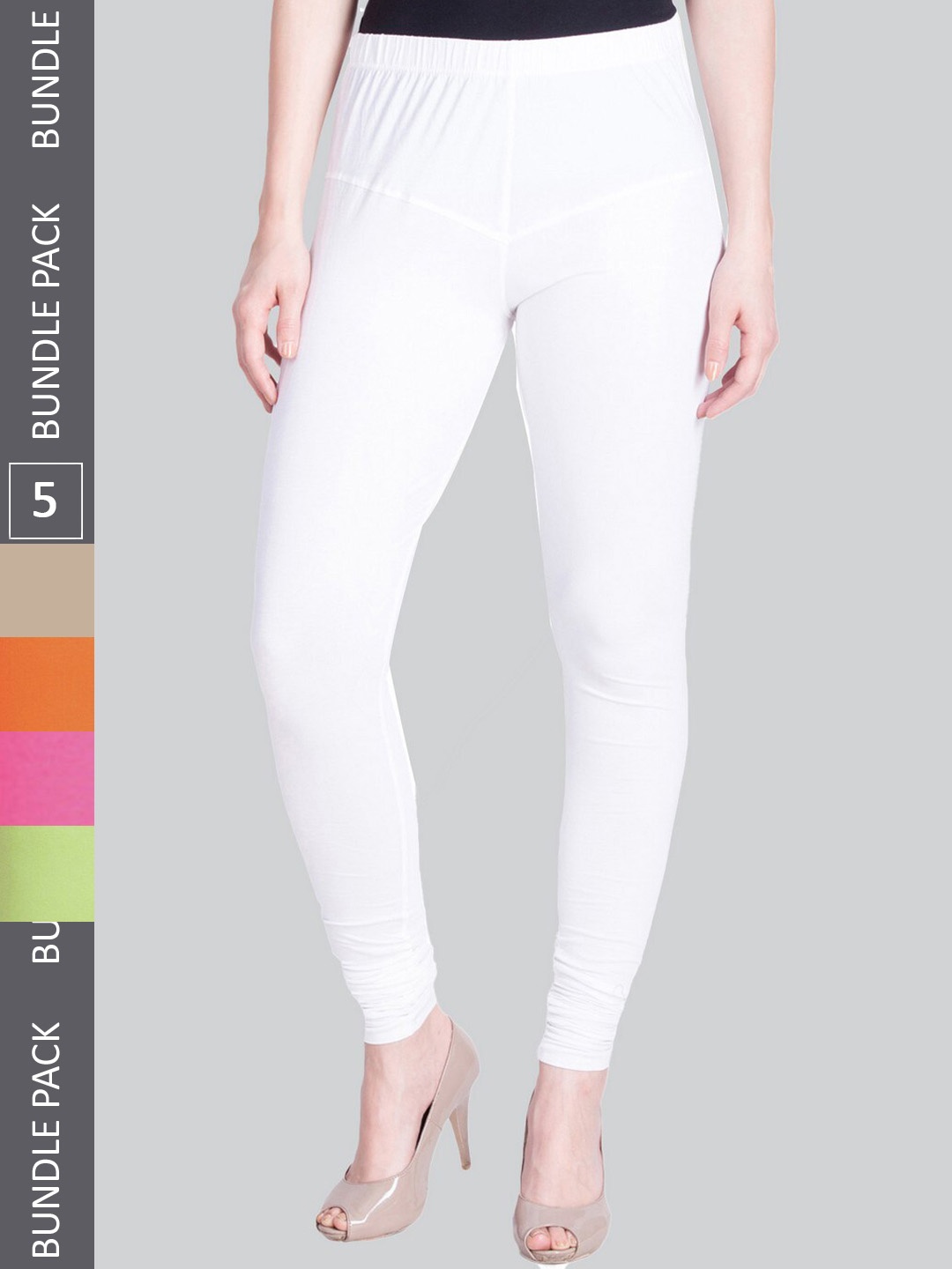 

LYRA Women Pack Of 5 4-Way Stretch Churidar-Length Cotton Lycra Leggings, White