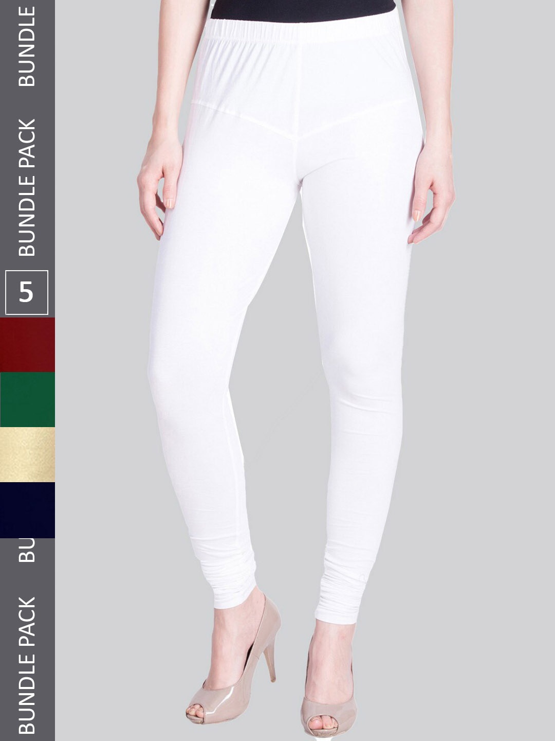 

LYRA Women Pack Of 5 4-Way Stretch Churidar-Length Cotton Lycra Leggings, White