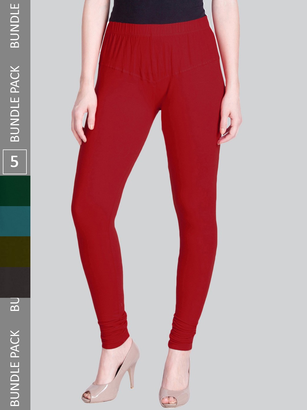 

LYRA Pack Of 5 Churidar-Length Leggings, Red