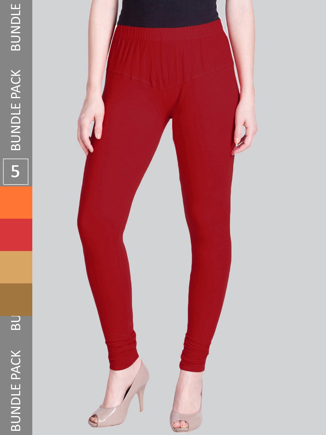 

LYRA Pack Of 5 Churidar-Length Leggings, Red