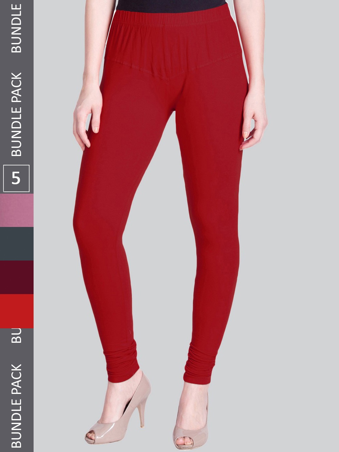 

LYRA Pack Of 5 Churidar-Length Leggings, Red