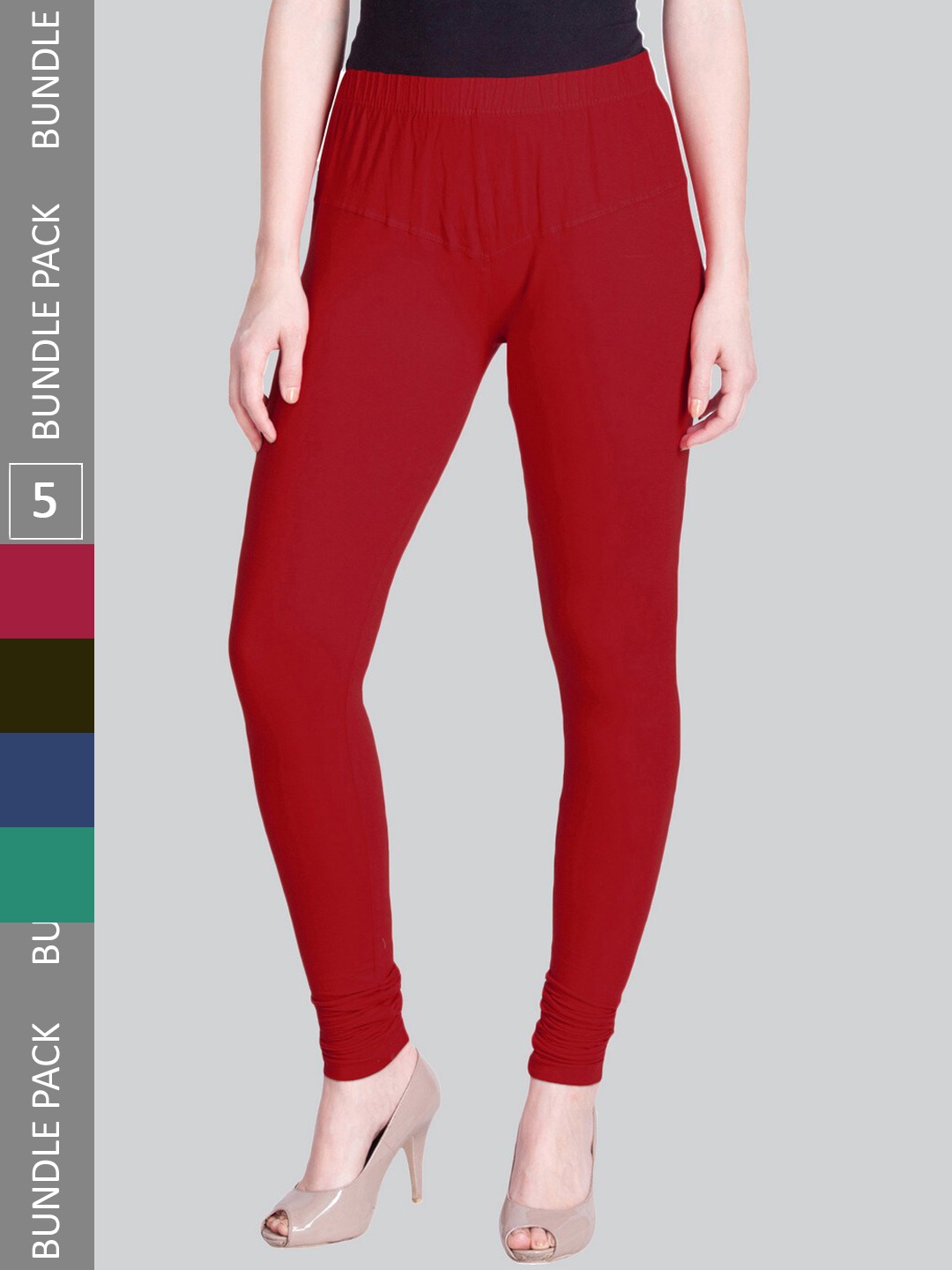 

LYRA Pack Of 5 Churidar-Length Leggings, Red