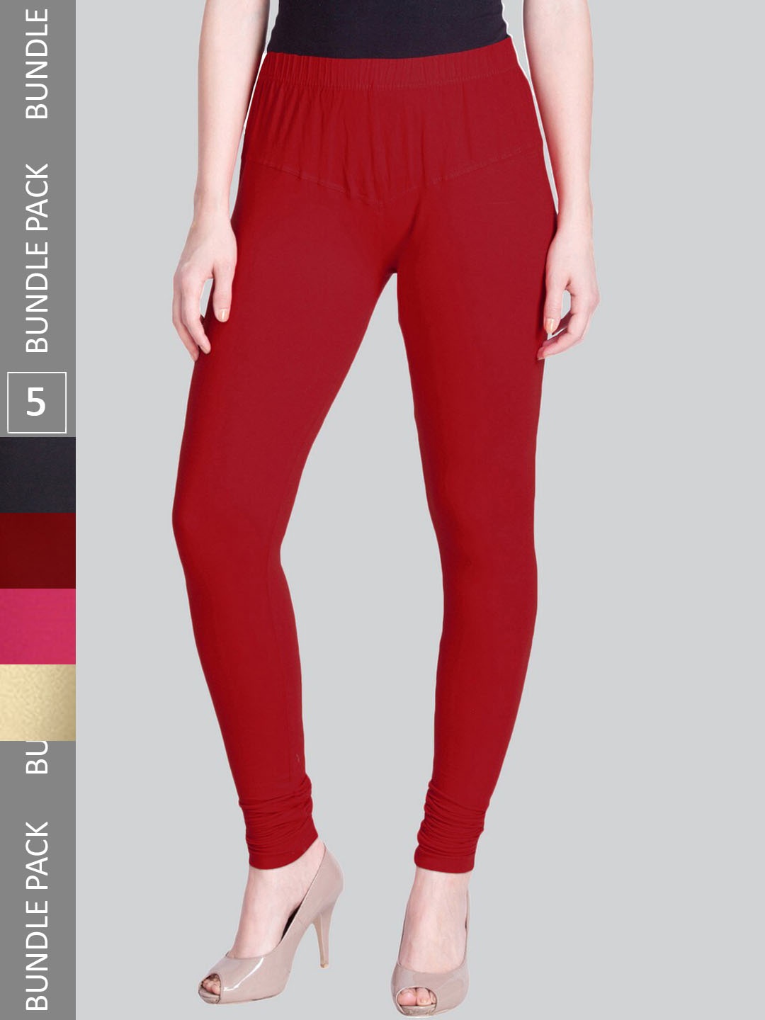 

LYRA Pack Of 5 Churidar-Length Leggings, Red