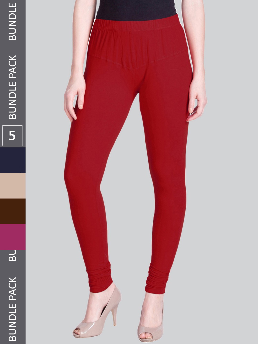 

LYRA Pack Of 5 Churidar-Length Leggings, Red